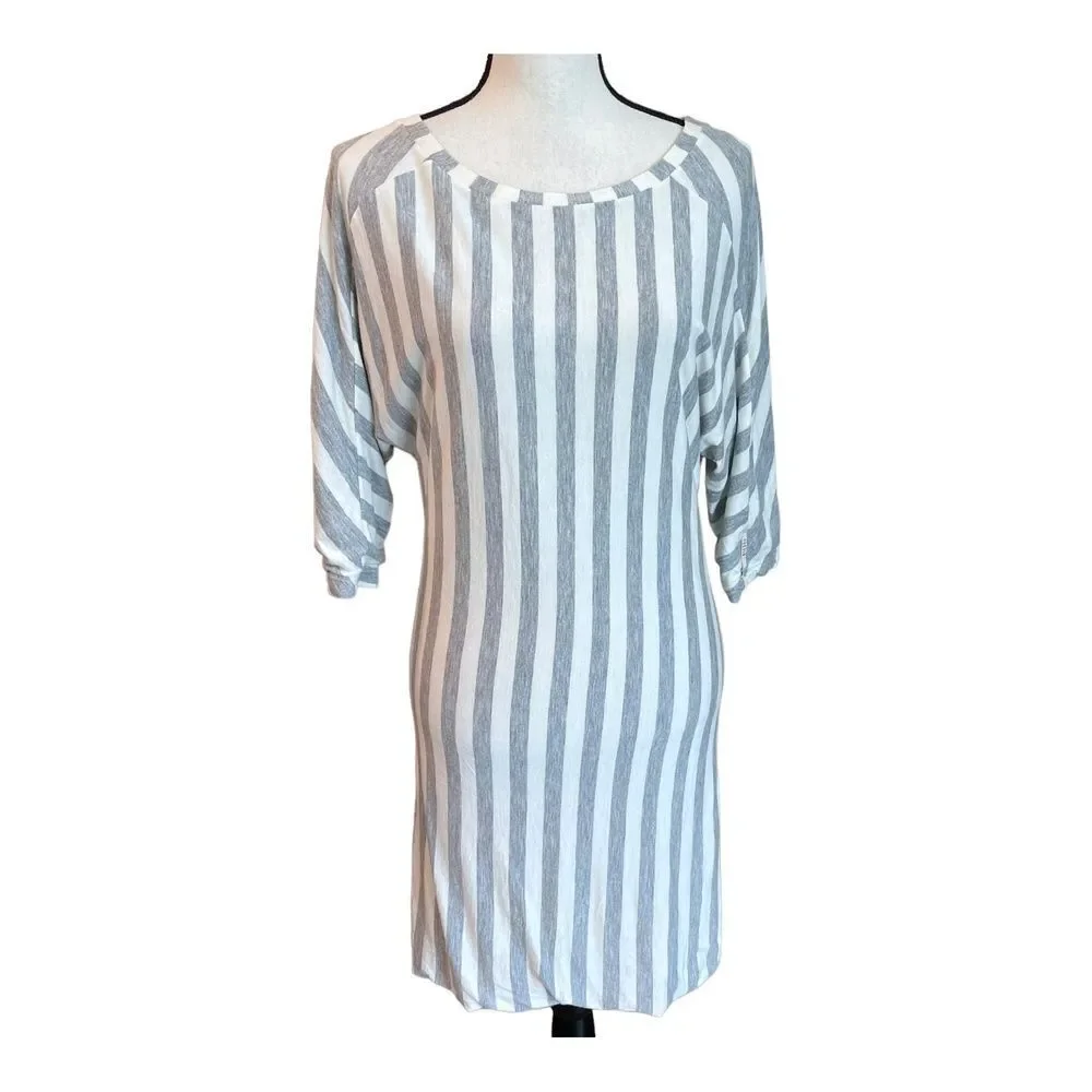 Diesel Gray White Stripe Mini Dress Tunic 3/4 Raglan Sleeve Bubble Hem S